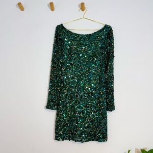Aidan Mattox Emerald Green Sequin Long Sleeve Mini Dress